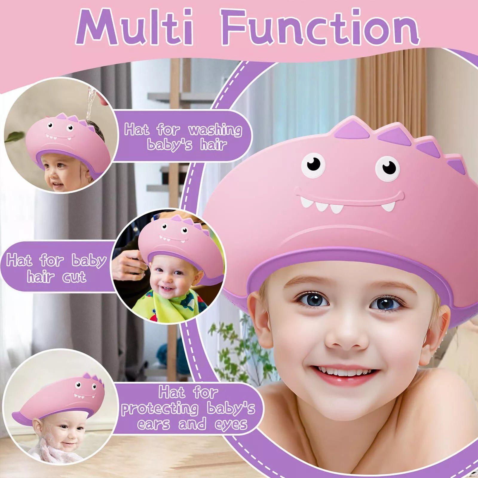 Soft Adjustable Visor Hat Safe Shampoo Shower Bathing Protection Bath Cap for Toddlers, Baby, Kids, Children (Multicolor) - NovaMart