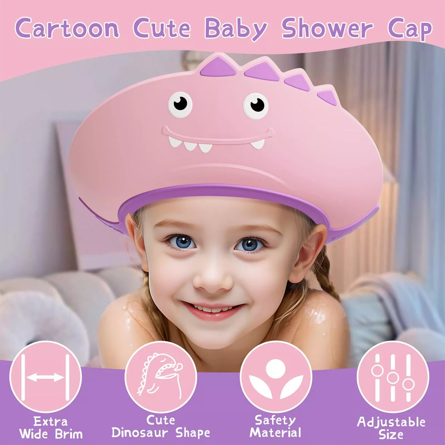 Soft Adjustable Visor Hat Safe Shampoo Shower Bathing Protection Bath Cap for Toddlers, Baby, Kids, Children (Multicolor) - NovaMart