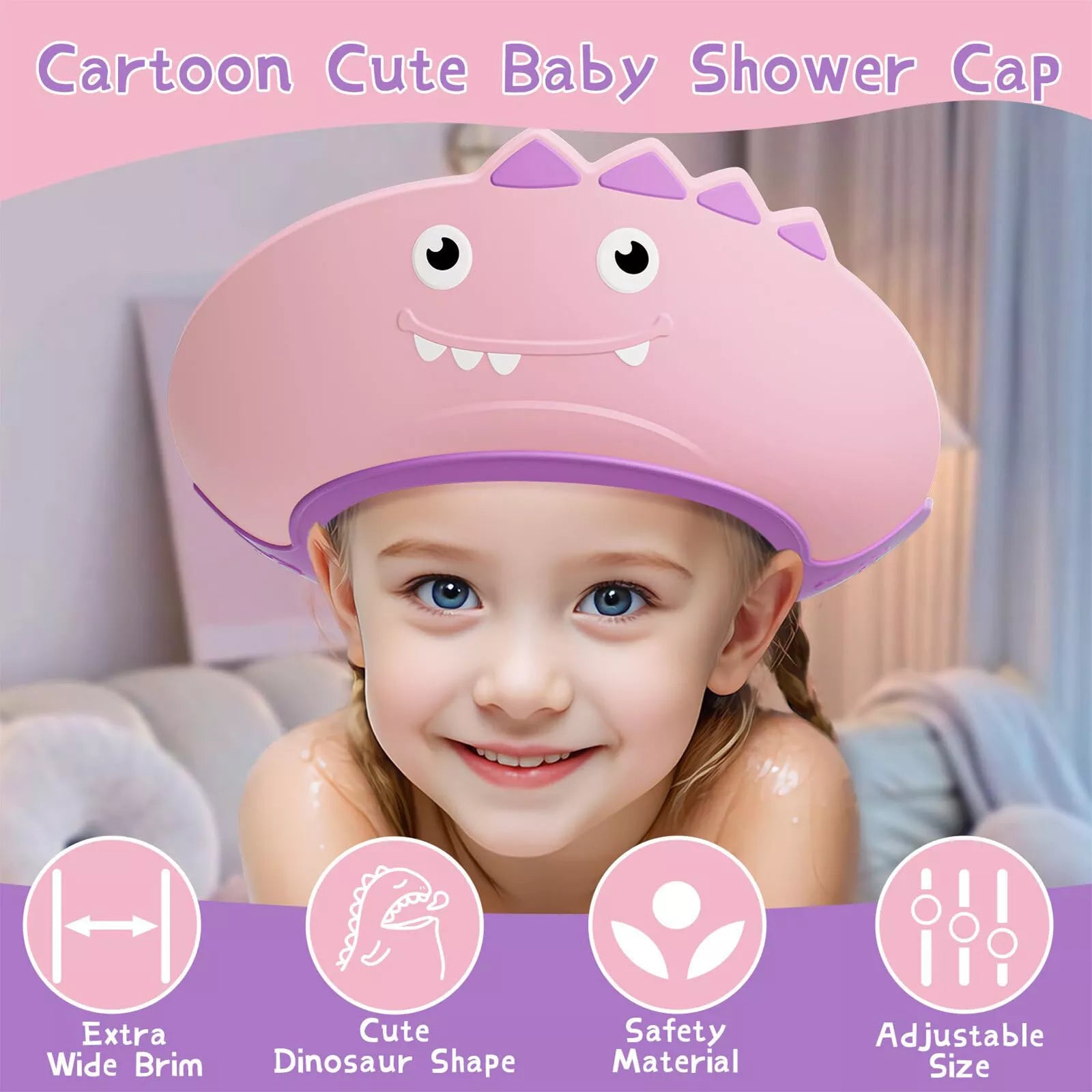 Soft Adjustable Visor Hat Safe Shampoo Shower Bathing Protection Bath Cap for Toddlers, Baby, Kids, Children (Multicolor) - NovaMart