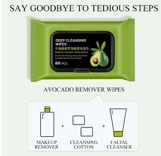 Avocado Makeup Remover Wipes (60 Pcs) - NovaMart