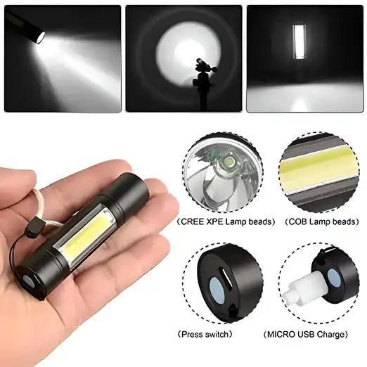 Pocket Size Mini Portable Xpe + Cob Led Tactical Flashlight - NovaMart