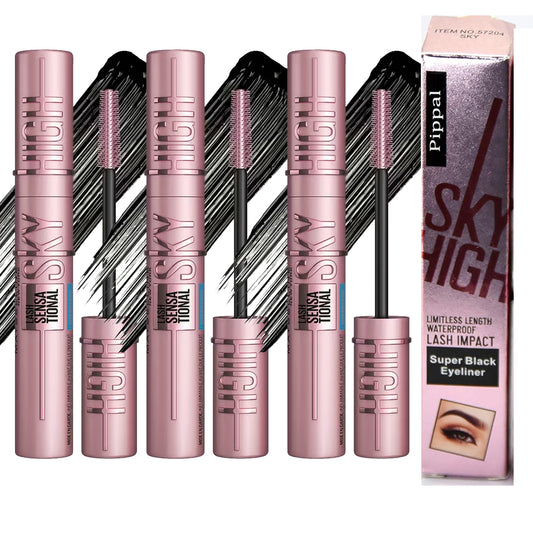 Pippal Sky High Eyeliner 1 Pcs with Mascara Ultra Volume Up Volumizing Mascara for Bold And Dramatic Lashes Long Lasting Waterproof 10Gm (Pack of 3) - NovaMart