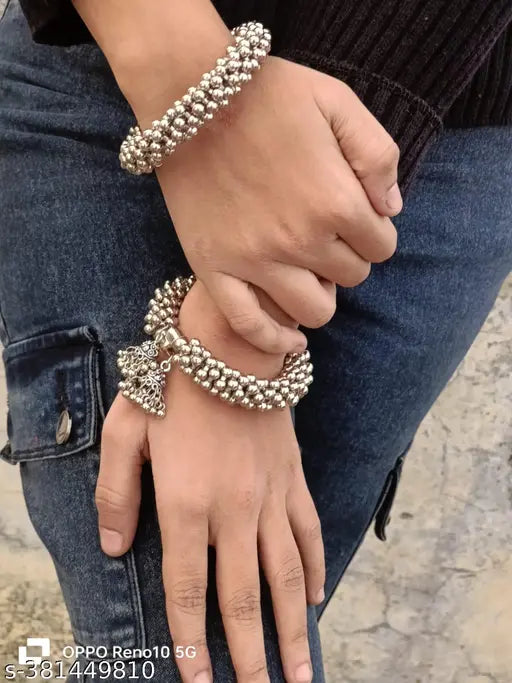 Silver Sterling Silver Kada (Pack of 2) - NovaMart