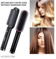 Hair Straightener brush for Women & Men, Hair Styler, Straightener Machine Brush/PTC Heating Electric Straightener with 5 Temperature Control (Multi colour) - NovaMart
