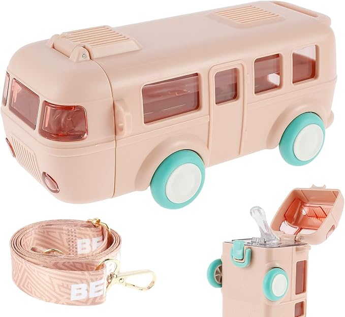 Contemporary 2-in-1 Toy Bus for Kids with Water Bottle,Bus Shaped with Movable Wheels Drinking Water Bottle for School | Picnic Bottle | Sipper Bottle Leak Proof - NovaMart