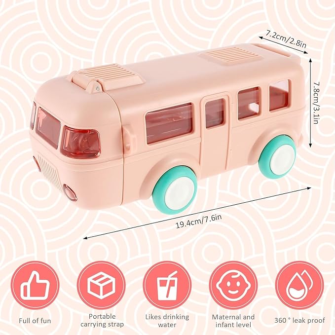 Contemporary 2-in-1 Toy Bus for Kids with Water Bottle,Bus Shaped with Movable Wheels Drinking Water Bottle for School | Picnic Bottle | Sipper Bottle Leak Proof - NovaMart