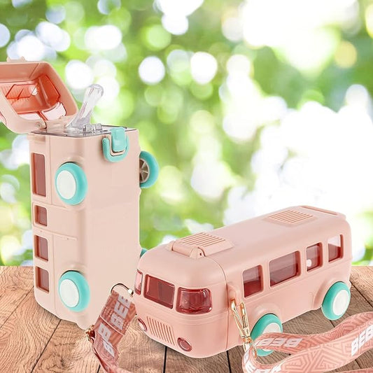 Contemporary 2-in-1 Toy Bus for Kids with Water Bottle,Bus Shaped with Movable Wheels Drinking Water Bottle for School | Picnic Bottle | Sipper Bottle Leak Proof - NovaMart