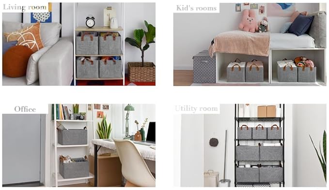 Folding Storage Boxes with Lid, Large Clear Collapsible Stackable Storage Boxes Foldable Fabric Linen Storage Box Cubes, Closet Organizer Baskets with Labels for Home - NovaMart