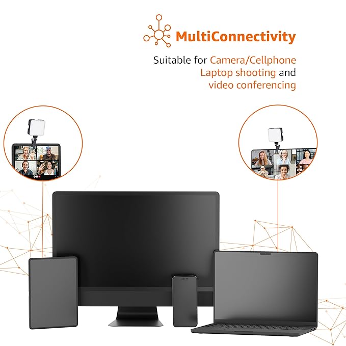 Camera Video Light with Clip and 3 Cold Shoe Connectors | 120 LED Beads | Dimmable and Rechargeable Battery | - NovaMart