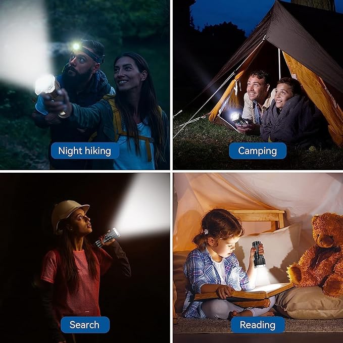 4 in 1 LED Torch Lights Rechargeable Emergency Torch Light 3W USB Charge Flashlight - High Power Long Distance Beam Range 4 Modes Torch for Outdoor, Indoor, Hiking, Walking - NovaMart