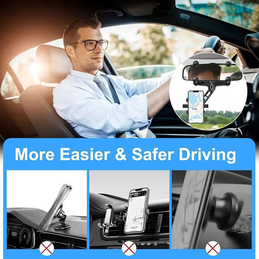 Phone Mount for Car, 2024 Upgraded Rear View Mirror Phone Holder, Universal Mount, Rotatable Phone Holder for Car Compatible - NovaMart