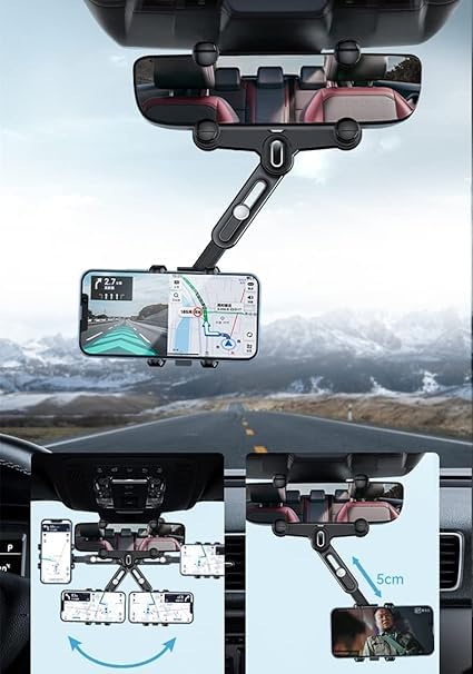 Phone Mount for Car, 2024 Upgraded Rear View Mirror Phone Holder, Universal Mount, Rotatable Phone Holder for Car Compatible - NovaMart