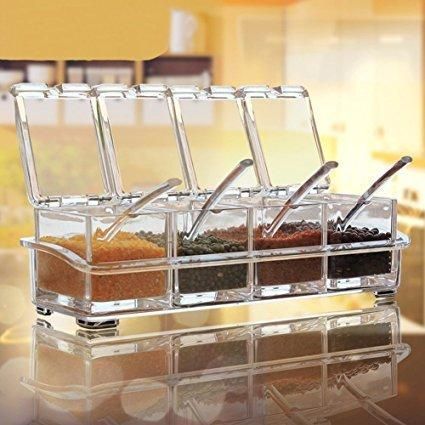 Crystal Seasoning Acrylic Box Set of 4 With Spoons - NovaMart