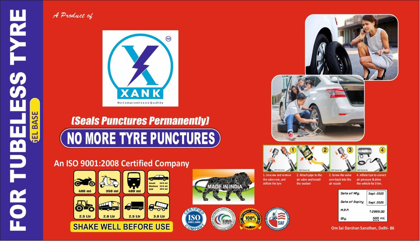 XANK Tyre Sealer Pack Of 2 NO PUNCHER Tubeless Tyre Puncture Repair Kit - NovaMart