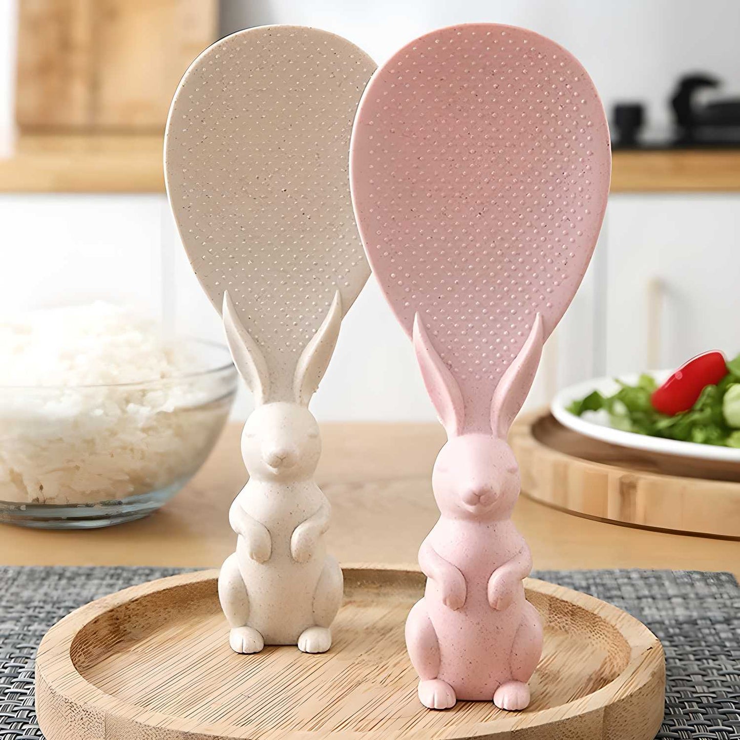 Rabbit Standing Non-Stick Rice Spoon,Vertical Kitchen Serving Spoon (Pack of 2) - NovaMart