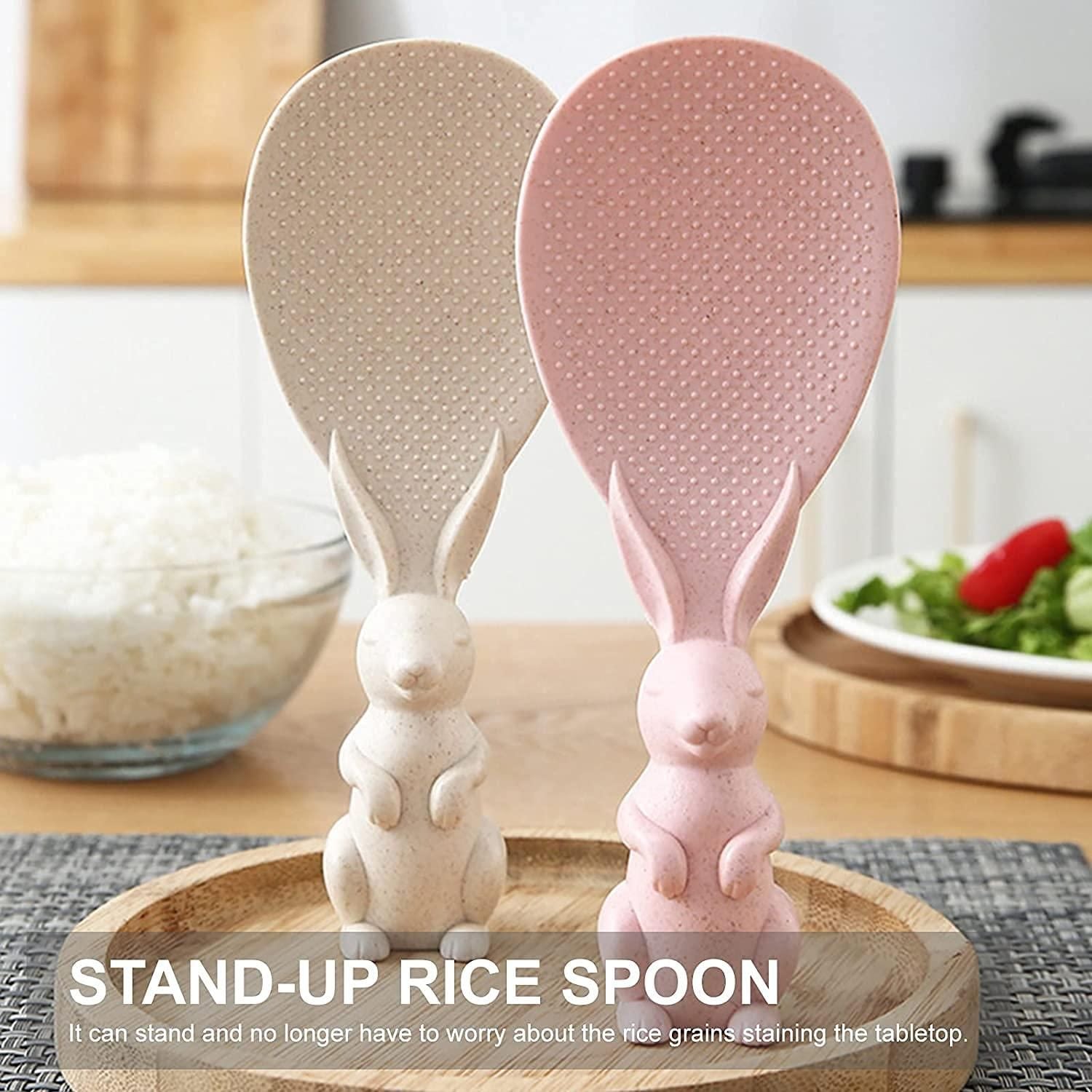 Rabbit Standing Non-Stick Rice Spoon,Vertical Kitchen Serving Spoon (Pack of 2) - NovaMart