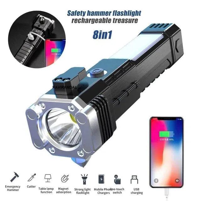 8 in 1 Portable Rechargeable Torch LED Flashlight - NovaMart