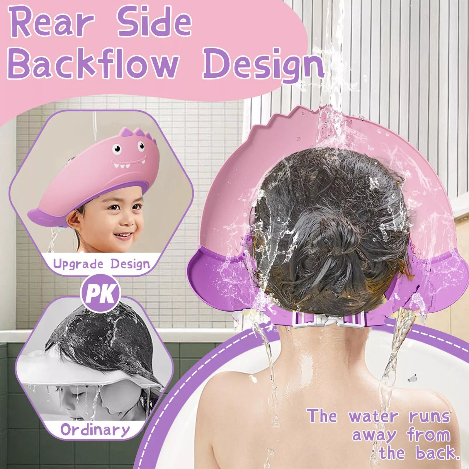 Soft Adjustable Visor Hat Safe Shampoo Shower Bathing Protection Bath Cap for Toddlers, Baby, Kids, Children (Multicolor) - NovaMart
