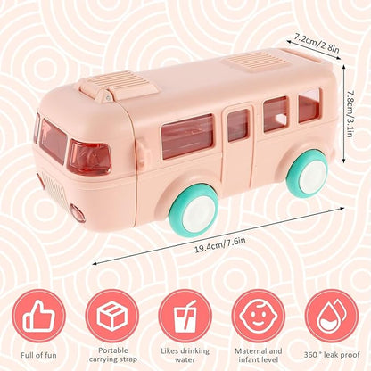 Contemporary 2-in-1 Toy Bus for Kids with Water Bottle,Bus Shaped with Movable Wheels Drinking Water Bottle for School | Picnic Bottle | Sipper Bottle Leak Proof - NovaMart