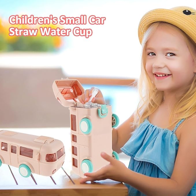 Contemporary 2-in-1 Toy Bus for Kids with Water Bottle,Bus Shaped with Movable Wheels Drinking Water Bottle for School | Picnic Bottle | Sipper Bottle Leak Proof - NovaMart