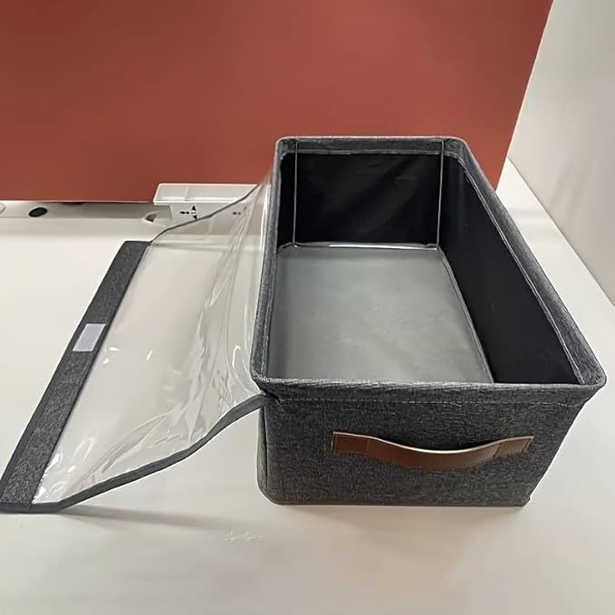 Folding Storage Boxes with Lid, Large Clear Collapsible Stackable Storage Boxes Foldable Fabric Linen Storage Box Cubes, Closet Organizer Baskets with Labels for Home - NovaMart