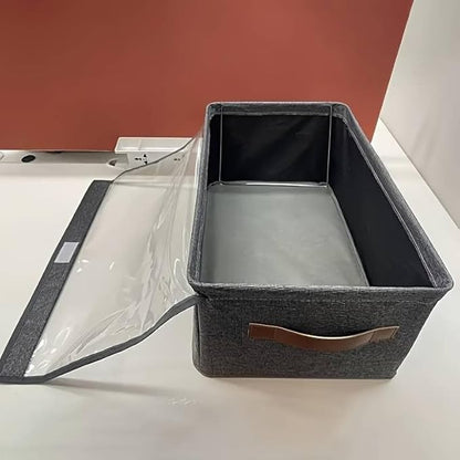 Folding Storage Boxes with Lid, Large Clear Collapsible Stackable Storage Boxes Foldable Fabric Linen Storage Box Cubes, Closet Organizer Baskets with Labels for Home - NovaMart