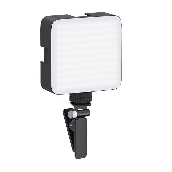 Camera Video Light with Clip and 3 Cold Shoe Connectors | 120 LED Beads | Dimmable and Rechargeable Battery | - NovaMart