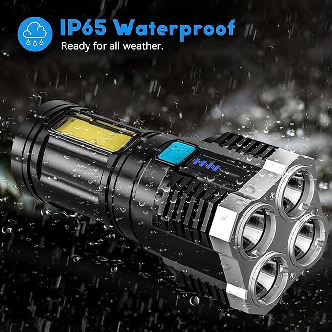 4 in 1 LED Torch Lights Rechargeable Emergency Torch Light 3W USB Charge Flashlight - High Power Long Distance Beam Range 4 Modes Torch for Outdoor, Indoor, Hiking, Walking - NovaMart