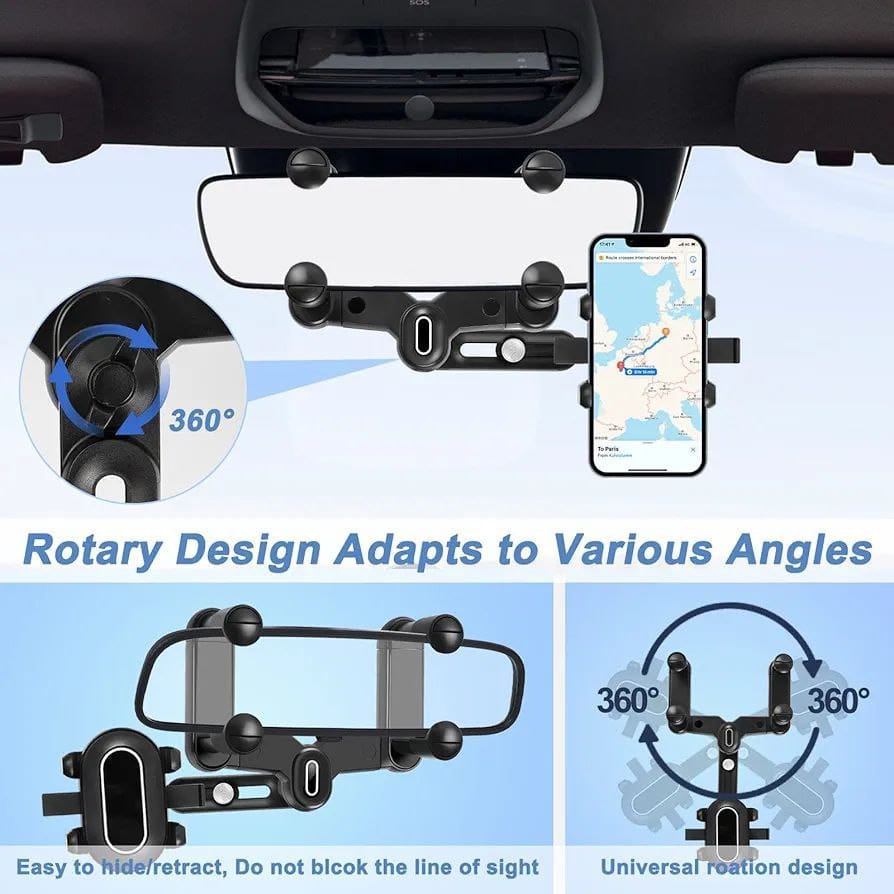 Phone Mount for Car, 2024 Upgraded Rear View Mirror Phone Holder, Universal Mount, Rotatable Phone Holder for Car Compatible - NovaMart