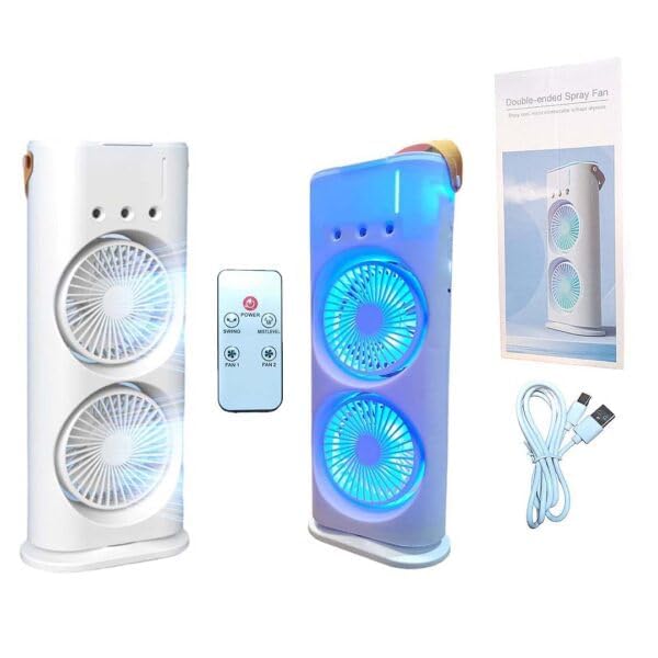 Double Ended Spray Fan, Desk Fan with Mist Spray, Travel Cooler Fan, USB Rechargeable Mini Desktop Table Cooling Fan for Office - NovaMart