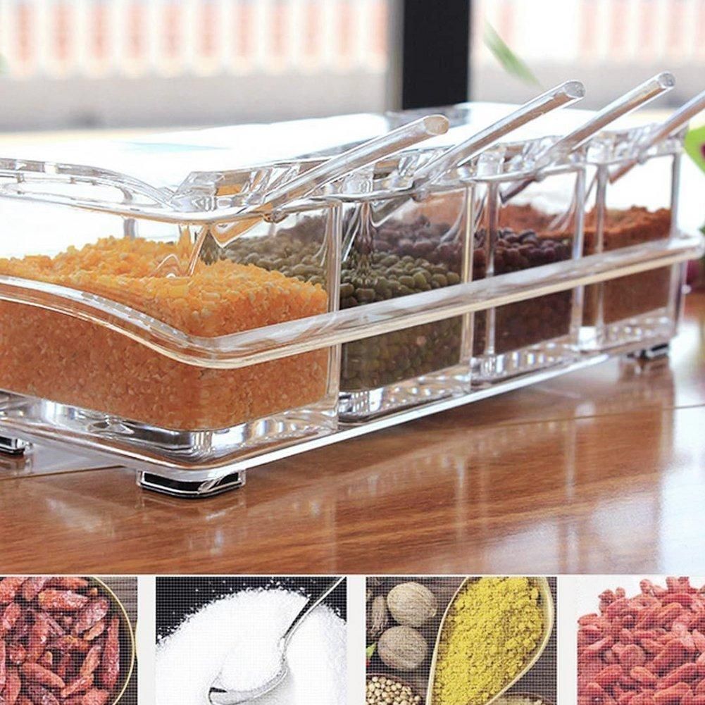 Crystal Seasoning Acrylic Box Set of 4 With Spoons - NovaMart