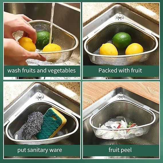 Kitchen Sink Drain Basket Triangle Shape Stainless Steel - NovaMart