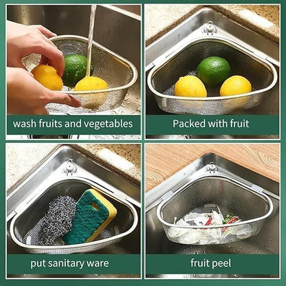 Kitchen Sink Drain Basket Triangle Shape Stainless Steel - NovaMart