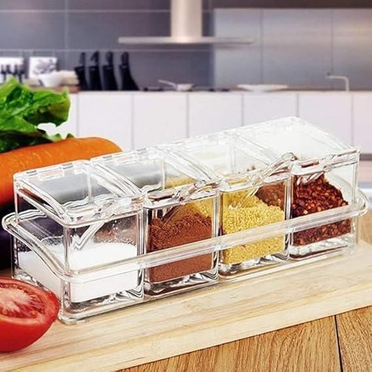 Crystal Seasoning Acrylic Box Set of 4 With Spoons - NovaMart