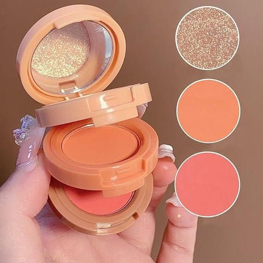 3 in1 Face Blusher + Highlighter with Mini Compact Travel Friendly Palette - NovaMart