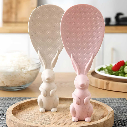 Rabbit Standing Non-Stick Rice Spoon,Vertical Kitchen Serving Spoon (Pack of 2) - NovaMart