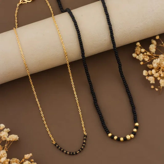 Gold plated Long Moti Mala Mangalsutra With Short Mangalsutra (30 Inch And 24 Inch) - NovaMart